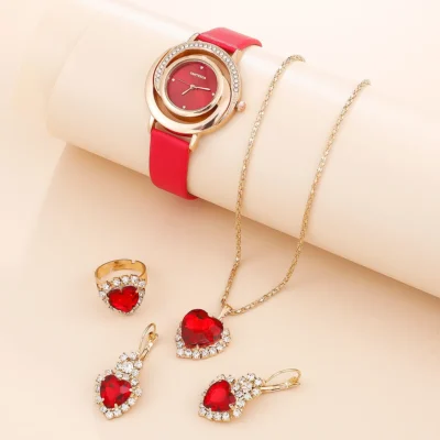 Conjunto de Luxo: Relógio, Colar, Anel e Brincos